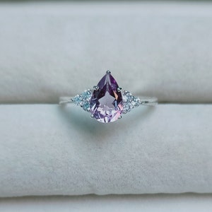 anillo rosa de francia, anillo de amatista rosa, anillo de plata de ley 925, anillo de amatista lavanda, anillo para regalo, rosa de francia talla pera