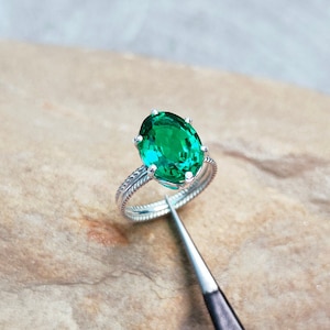 Smaragd Ring, Labor erstellt Smaragd Ring, Oval Cut erstellt Smaragd Ring, großer Smaragdring, handgemachter Ring Ring für Geschenk