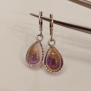 Natural Ametrine Earrings, Pear Ametrine Earrings, 925 sterling silver earrings, Pear Ametrine Cabochon Earrings, Drop Ametrine Earrings