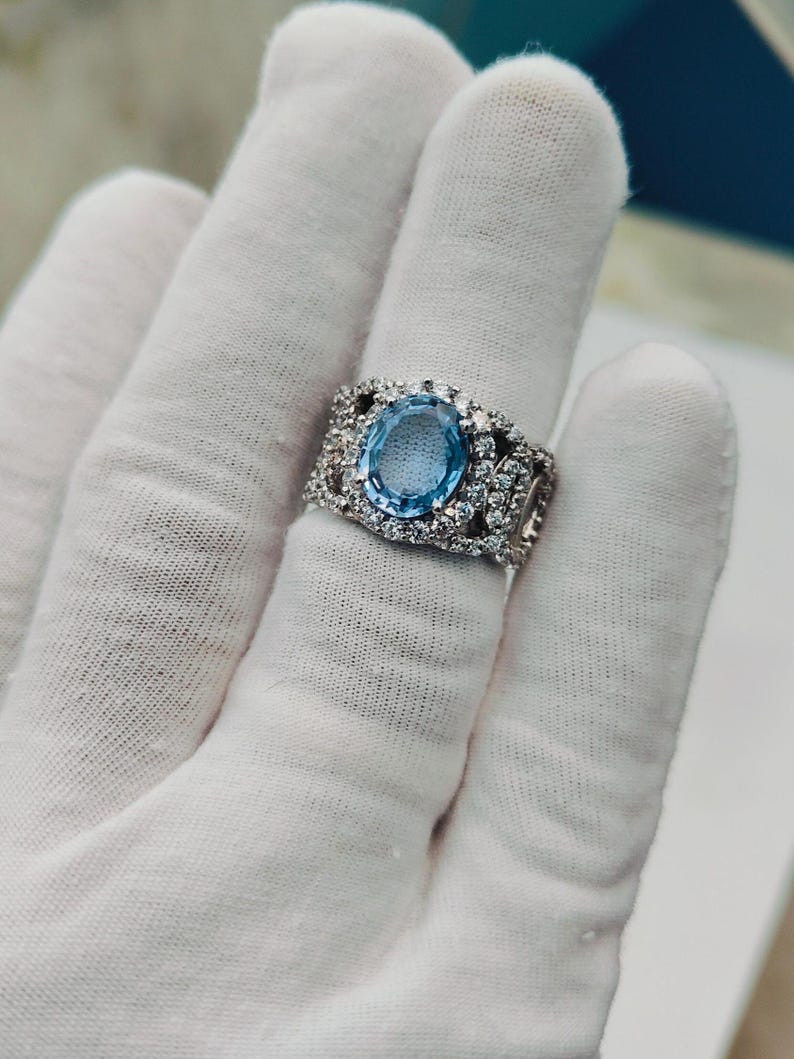 Natural Sky Blue Topaz Ring, Oval Cut Blue Topaz Ring, 925 Sterling ...