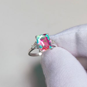 Mystic Opal ring, cushion mystic opal ring, 925 sterling silver ring, mystic opal silver ring, multi fire mystic opal ring mystic stone ring