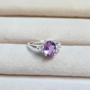 Natural Rose de France Amethyst Ring, 925 Sterling Silver Ring, oval faceted pink Amethyst Silver Ring, Amethyst Engagement women Ring