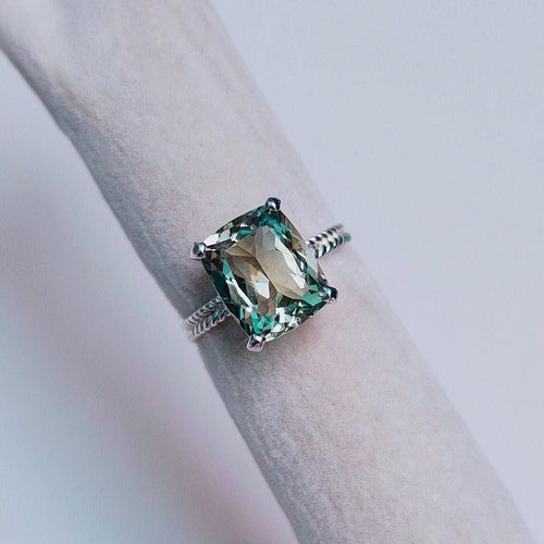 NATURAL Green Amethyst Ring 925 Sterling Silver Ring Cushion Etsy