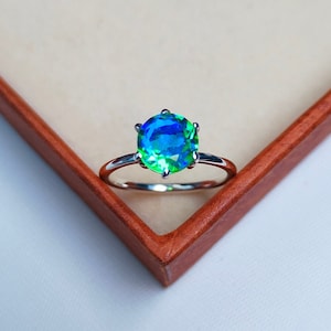 Peacock Quartz Ring, Round cut peacock quartz ring, 925 sterling silver ring, peacock stone ring, fire stone ring, hand made ring