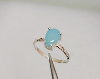 Natural Owyhee opal Ring, 925 sterling silver ring, Pear owyhee opal ring, natural sky blue owyhee opal ring, opal silver ring