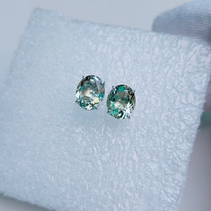 green amethyst stud earrings, natural green amethyst earrings, 925 sterling silver earrings, oval cut green amethyst stud earrings