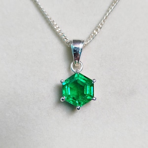 Emerald Pendant, Zambian Emerald Pendant, 925 sterling silver necklace, natural touch emerald silver necklace, lab grown emerald pendant