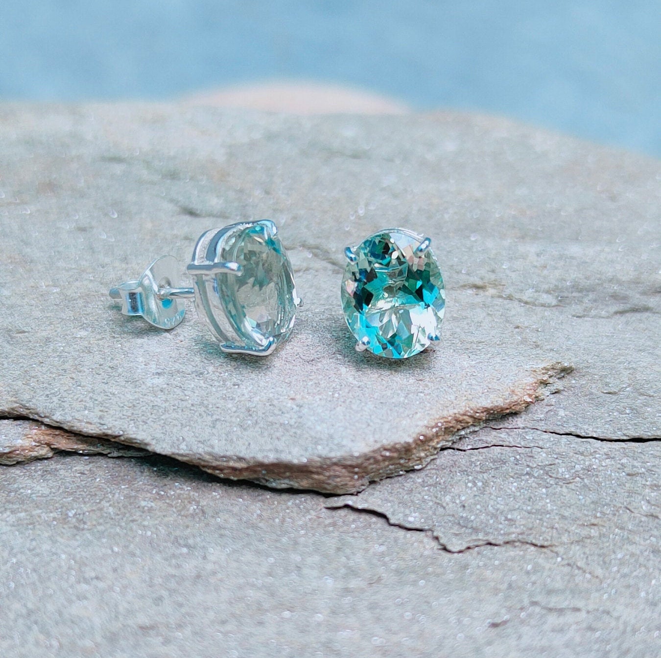 Green Amethyst Stud Earrings Natural Green Amethyst Earrings Etsy UK