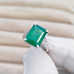 Emerald Ring, Octagon cut emerald ring, 925 sterling silver ring, Large Octagon Emerald Ring, Octagon Emerald Ring, Hand Made Ring
