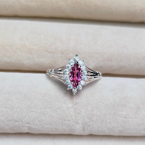 Rhodolith Granat Halo Ring, Rhodolith Granat Ring Marquise Cut 925 Sterling Silber Ring, Lila Granat Ring, Granat Ehering