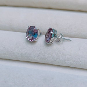 Alexandrite stud earrings 925sterling silver earrings oval cut alexandrite earrings color change stone earring lab grown alexandrite earring