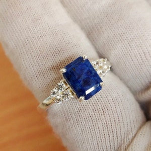 Natural Lapis Lazuli Ring, 925 Sterling Silver Ring, Octagon Cut Lapis Lazuli Ring, Faceted Lapis Lazuli Ring, Hand Made Ring, Wedding Ring