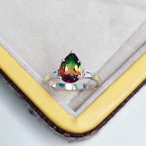 Watermelon Tourmaline Ring, 925 Sterling Silver Ring, Tourmaline Doublet Quartz Silver Ring, Pear Watermelon Tourmaline, Bio color stone