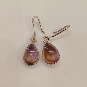 Natural Ametrine Earrings, Pear Ametrine Earrings, 925 sterling silver earrings, Pear Ametrine Cabochon Earrings, Drop Ametrine Earrings