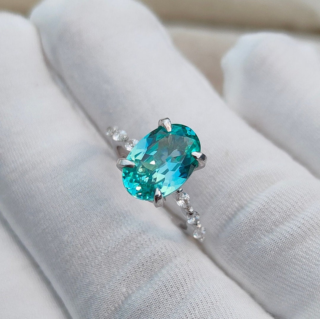 Green Diamond Ring, Oval Green Diamond Ring, 925 Sterling Silver Ring ...