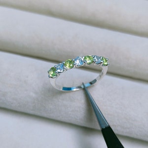 aquamarine peridot band ring, aquamarine eternity band, peridot eternity band, 925 sterling silver ring, aquamarine peridot wedding band