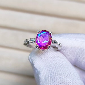 Regenbogen Wassermelone Turmalin Ring, 925 Sterling Silber Ring, Wassermelone Turmalin Doublette Quarz Ring Feuer Wassermelone Turmalin Oval Ring