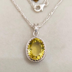 Natural Lemon Quartz Necklace, 925 sterling silver necklace, Oval cut lemon quartz pendant, lemon quartz silver necklace, necklace for gift