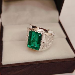 Emerald Mens Ring Natural touch emerald ring, Octagon cut emerald ring, 925 sterling silver ring lab grown Emerald Ring Emerald Vintage ring