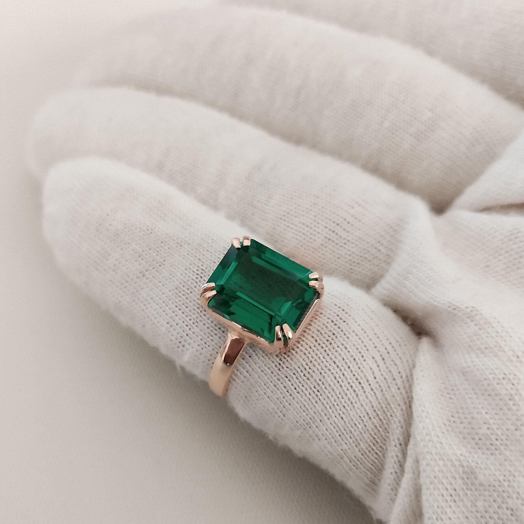Lab Created Emerald 14K Yellow Gold Ring 925 Silver Ring Etsy
