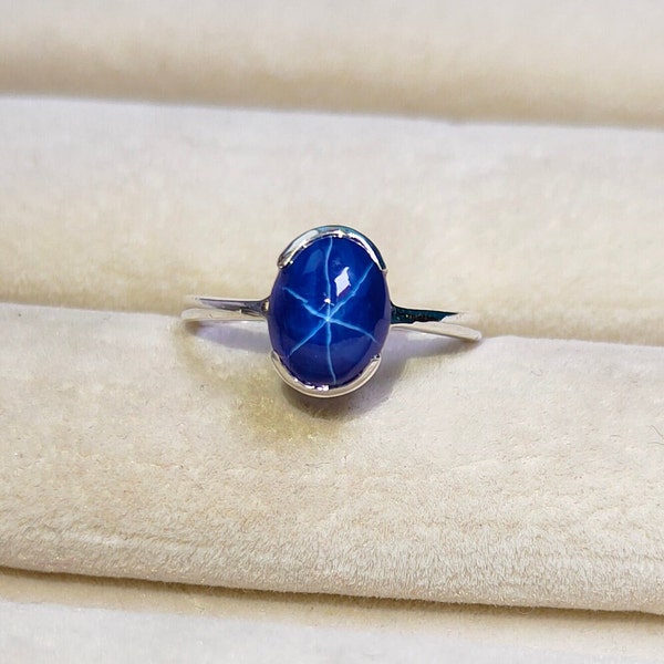 Lindy Star Sapphire Ring, Blue Star Sapphire Ring, Oval Blue Star Sapphire Ring, 925 Sterling Silver Ring, Sapphire Engagement Ring