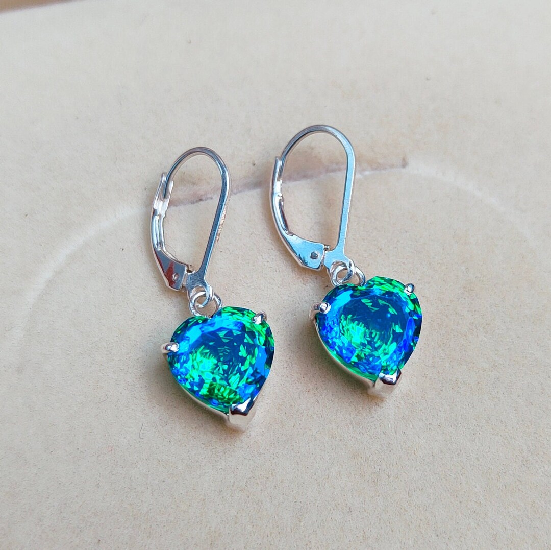 Peacock Quartz Stud Drop Earrings Heart Peacock Quartz Earrings