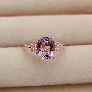 anillo rosa de francia, anillo de amatista rosa, anillo de plata de ley 925, anillo rosa de francia de talla cojín, anillo de amatista lavanda, anillo para regalo