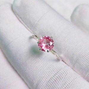 Pink Diamond Ring, Round Pink Diamond Ring, 925 sterling silver ring, Pink diamond silver ring, diamond engagement ring lab grown diamond