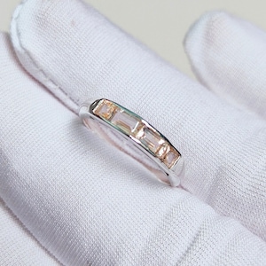 natural morganite band ring, square and octagon cut morganite ring, 925 sterling silver ring, hand made ring, peach morganite wedding ring
