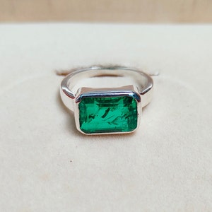 Emerald Mens Ring, Natural touch emerald ring, Octagon cut emerald ring, 925 sterling silver ring, lab grown Zambian Emerald Ring Hand Made