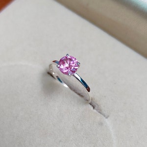 Pink Diamond Ring, Round Pink Diamond Ring, 925 sterling silver ring, Pink diamond silver ring, diamond engagement ring lab grown diamond