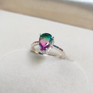 Watermelon Tourmaline Ring, 925 Sterling Silver Ring, Tourmaline Doublet Quartz Silver Ring, Pear Watermelon Tourmaline, Bio color stone