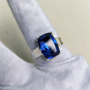 Blue Sapphire ring, Cushion cut blue sapphire ring,  925 Sterling silver ring, Lab created Blue sapphire, lab grown sapphire hand made ring