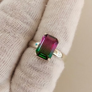 Watermelon Tourmaline Ring 925 Sterling Silver Ring Tourmaline Doublet Quartz Silver Ring Octagon Watermelon Tourmaline, Bi Color Stone Ring