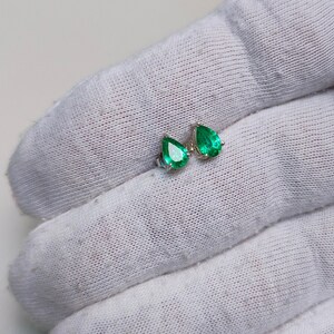 Lab created emerald stud earrings, 925 Sterling Silver stud earrings, Lab grown pear cut stud earrings, emerald wedding stud earrings