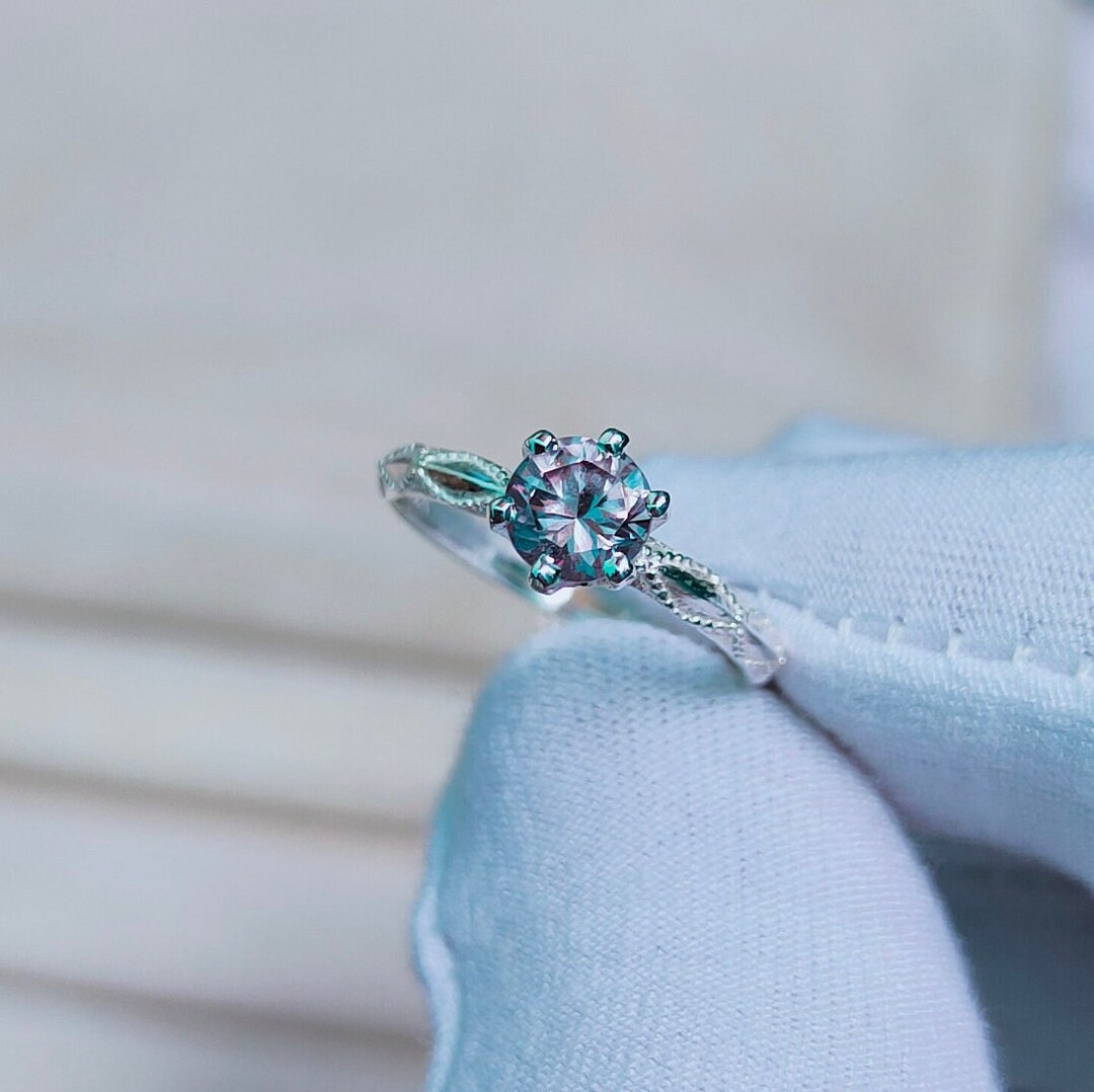 Color Change Diamond Ring, Round Cut Color Change Diamond Ring, 925 ...