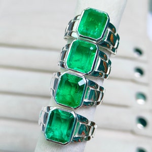Emerald ring octagon cut emerald ring sterling silver ring watch design ring emerald silver ring engagement ring May Birthstone ring