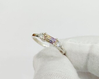Natural Ametrine Moissanite Ring, 925 sterling Silver Ring, Baguette ametrine ring, real moissanite ametrine ring, Bi color Ametrine ring