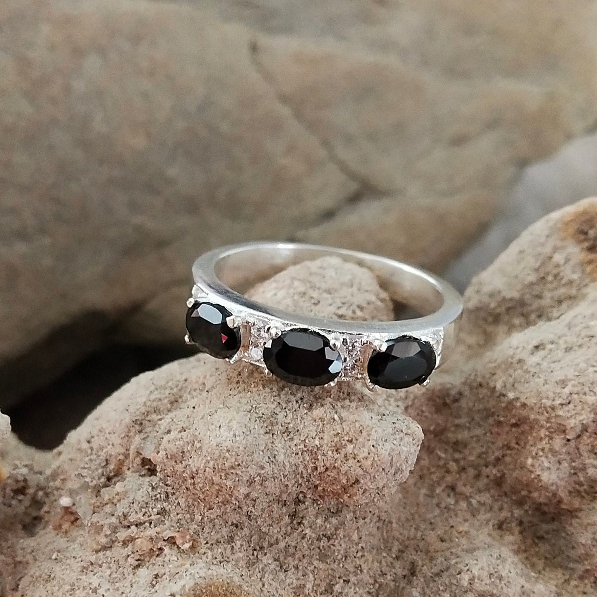 Black Onyx Band Ring 925 Sterling Silver Ring Oval Cut Black Etsy