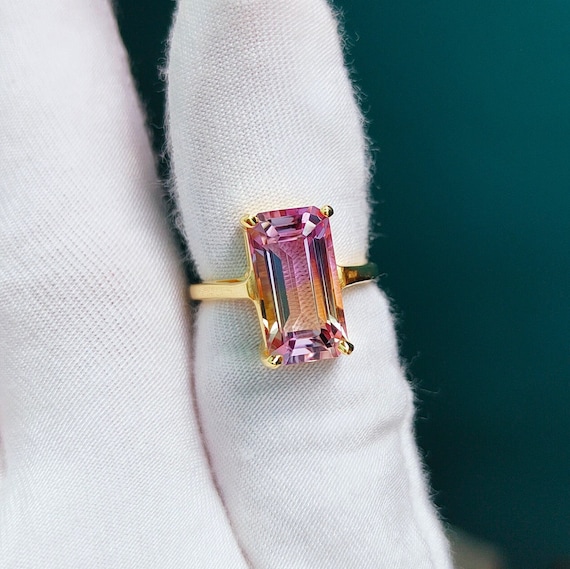 天然アメトリンリング、925スターリングシルバーリング、八角形