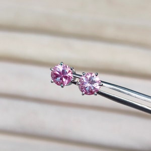 Pendientes de diamantes rosas, pendientes de plata de ley 925, pendientes de diamantes de talla redonda, pendientes de diamantes rosas redondos, pendientes de diamantes cultivados en laboratorio