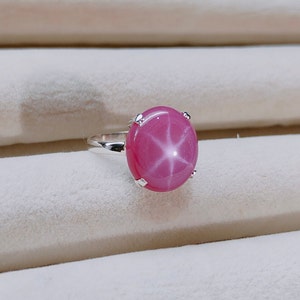 pink star sapphire ring, 925 sterling silver ring, linde star sapphire ring, pink linde star sapphire, lab grown pink sapphire ring for gift