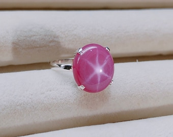 Pink Star Sapphire Ring, 925 Sterling Silver Ring, Linde Star