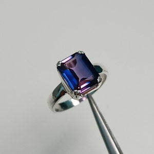color change sapphire ring, 925 sterling silver ring, lab created sapphire ring, blue and purple sapphire ring, sapphire silver ring