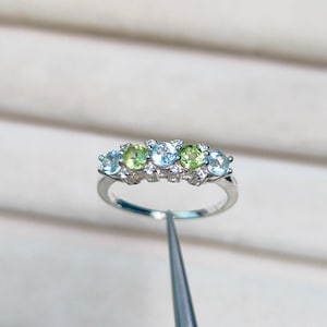 aquamarine peridot band ring, aquamarine eternity band, peridot eternity band, 925 sterling silver ring, aquamarine peridot wedding band