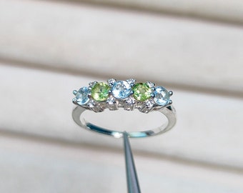 aquamarine peridot band ring, aquamarine eternity band, peridot eternity band, 925 sterling silver ring, aquamarine peridot wedding band