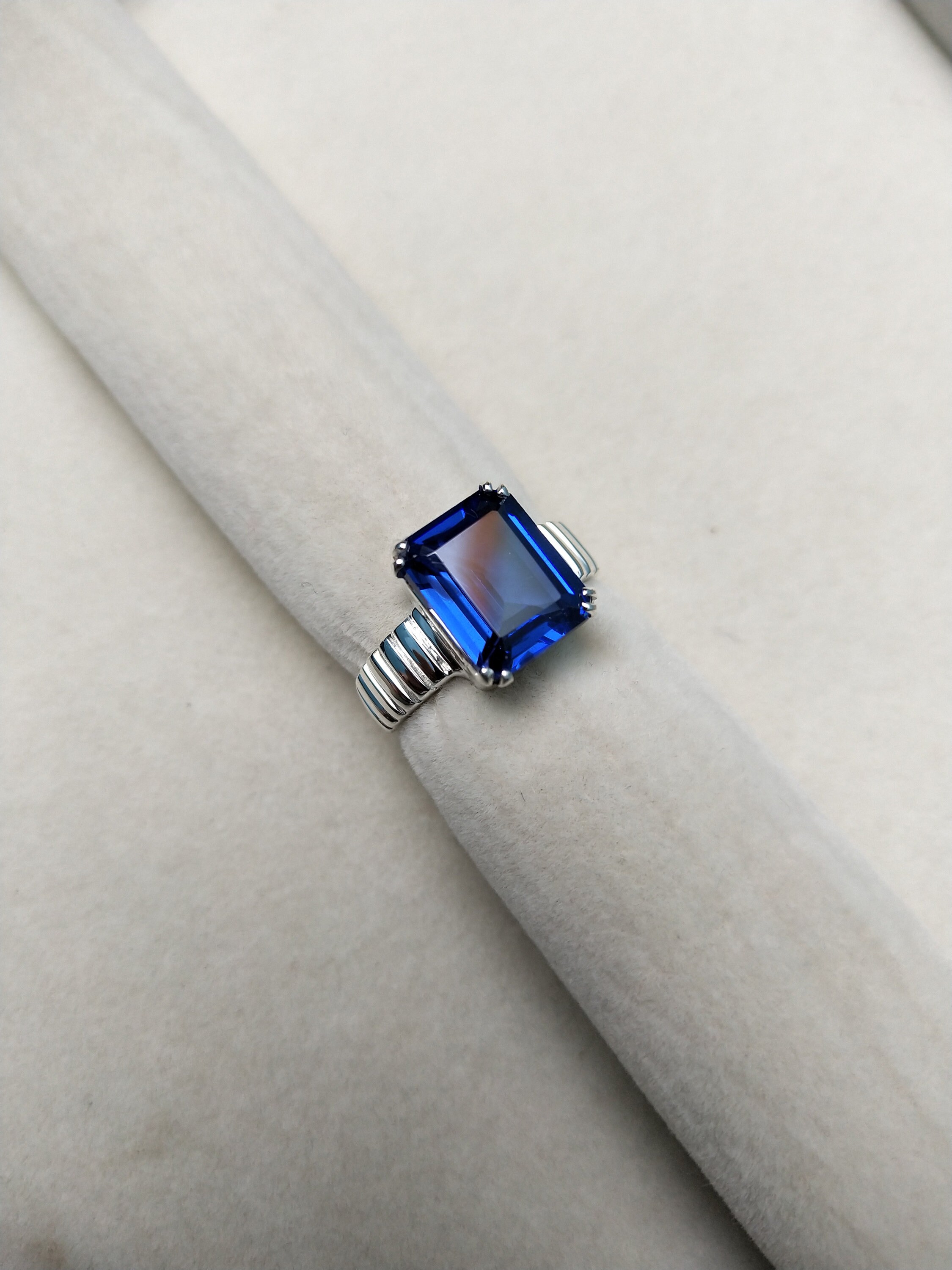 Anello Uomo MJG In Argento Sterling Con Zaffiro Blu Creato In Laboratorio 10mm – Taglia 9 - Foto 5