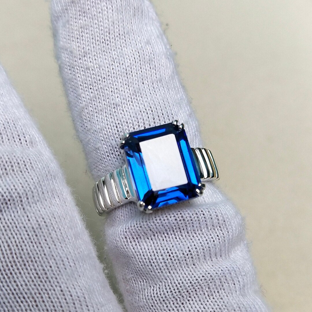 Anello Uomo MJG In Argento Sterling Con Zaffiro Blu Creato In Laboratorio 10mm – Taglia 9 - Foto 4