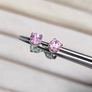 Pink Diamond Stud Earrings, 925 Sterling Silver earrings, round cut diamond stud earrings, round pink diamond stud, lab grown diamond stud