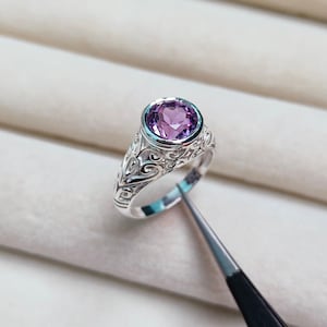 Rose De France Amethyst Ring, 925 Sterling Silver Ring, Natural Amethyst Ring, round cut Amethyst Ring, Pink Amethyst Ring, Wedding ring